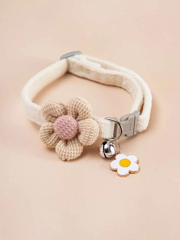 1pc Flower & Bell Decor Pet Collar GREEN/ PINK/ APRICOT