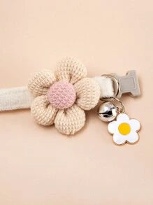 1pc Flower & Bell Decor Pet Collar GREEN/ PINK/ APRICOT