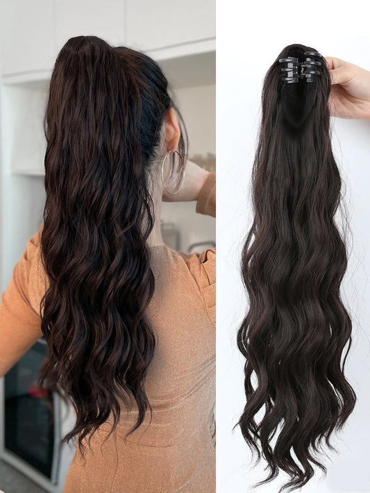 Long Body Wave Ponytail Synthetic Hair Extension With Claw