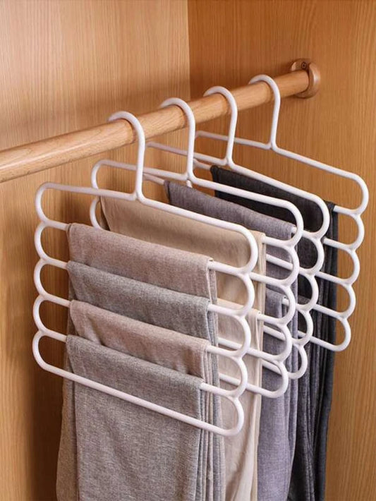 1pc Multifunctional Plastic Pants Hanger,Daily Solid Multi-Layer 5 In 1 Storage Rack Pants Hanger,Household