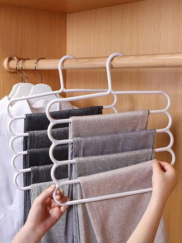 1pc Multifunctional Plastic Pants Hanger,Daily Solid Multi-Layer 5 In 1 Storage Rack Pants Hanger,Household