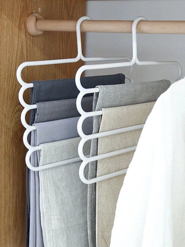 1pc Multifunctional Plastic Pants Hanger,Daily Solid Multi-Layer 5 In 1 Storage Rack Pants Hanger,Household