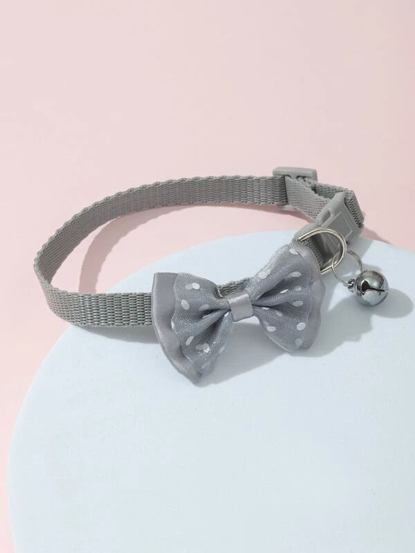 1pc Polka Dot Bow Decor Pet Collar (GREY / PINK)