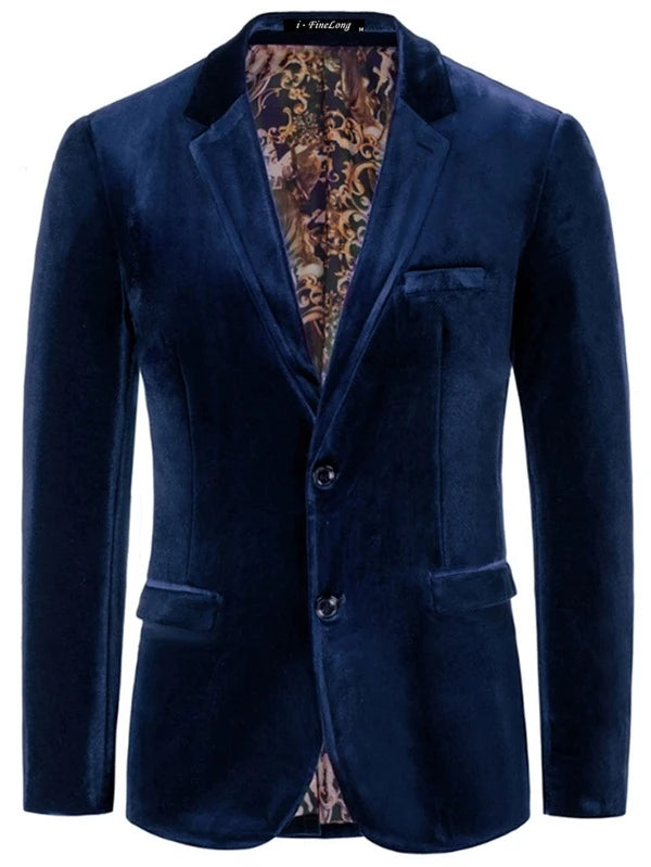 Men Lapel Collar Velvet Blazer