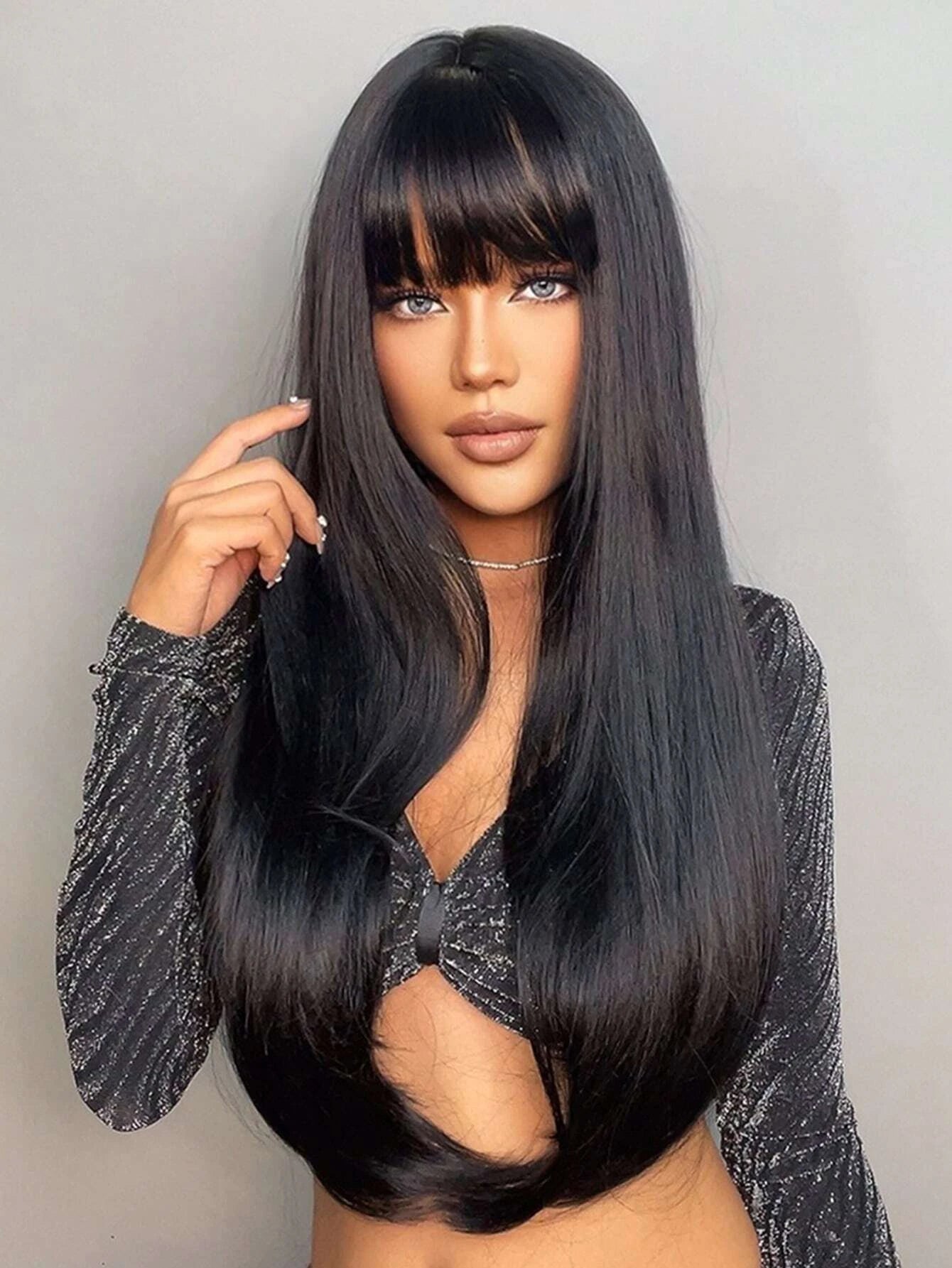 Natural Long Straight Synthetic Wig With Bangs