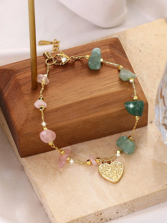 Stone Decor Heart Charm Bracelet