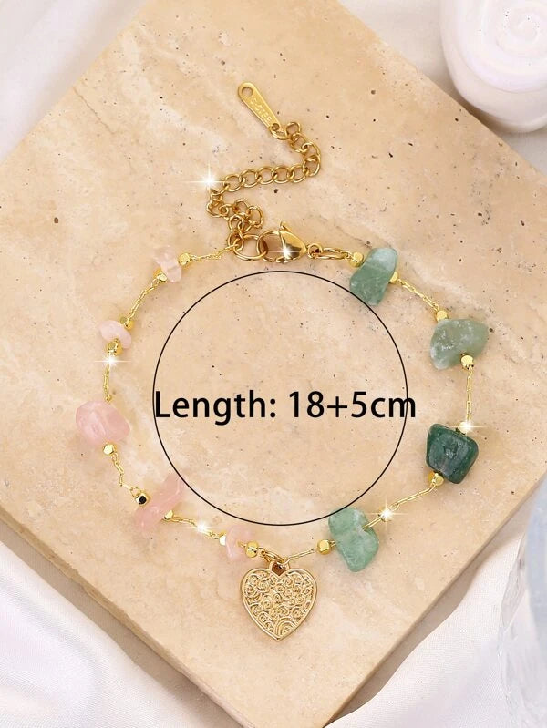 Stone Decor Heart Charm Bracelet