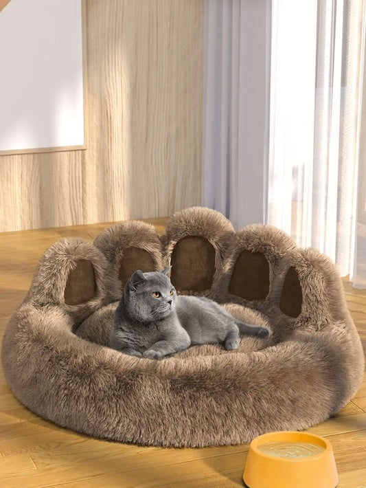 1pc Plush Paw Design Pet Bed (XS-XL) For Cats or Dogs GREY/ PINK/ BROWN