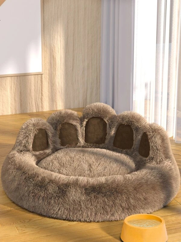 1pc Plush Paw Design Pet Bed (XS-XL) For Cats or Dogs GREY/ PINK/ BROWN