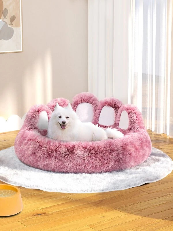 1pc Plush Paw Design Pet Bed (XS-XL) For Cats or Dogs GREY/ PINK/ BROWN