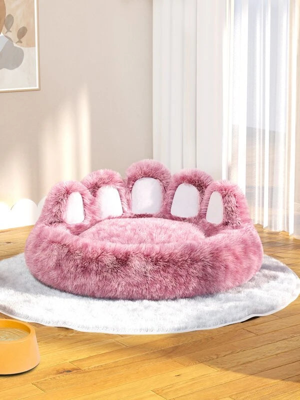 1pc Plush Paw Design Pet Bed (XS-XL) For Cats or Dogs GREY/ PINK/ BROWN