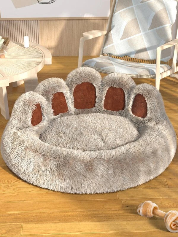 1pc Plush Paw Design Pet Bed (XS-XL) For Cats or Dogs GREY/ PINK/ BROWN