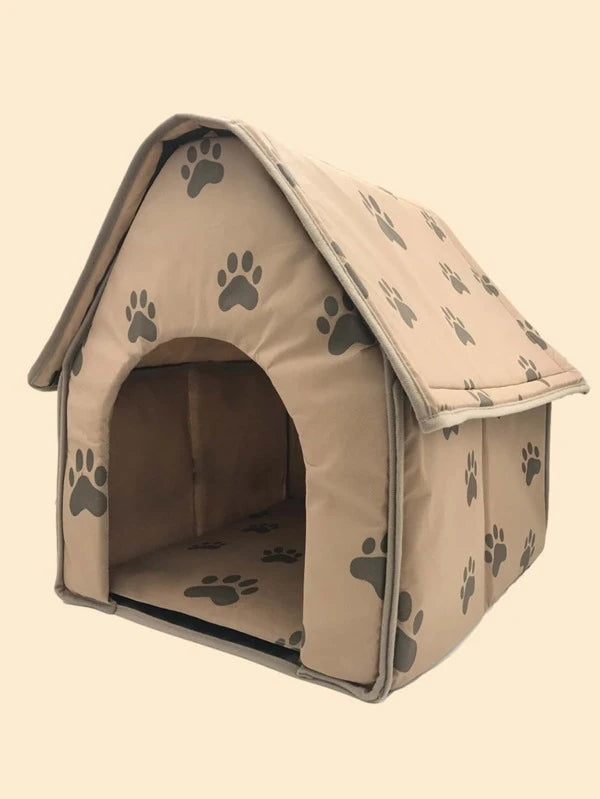 Paw Pattern House Design Pet Bed,Foldable Small Footprint Pet Bed Weatherproof, Portable Dog House Indoor,Pet Shelter For Dogs (50X41cm))