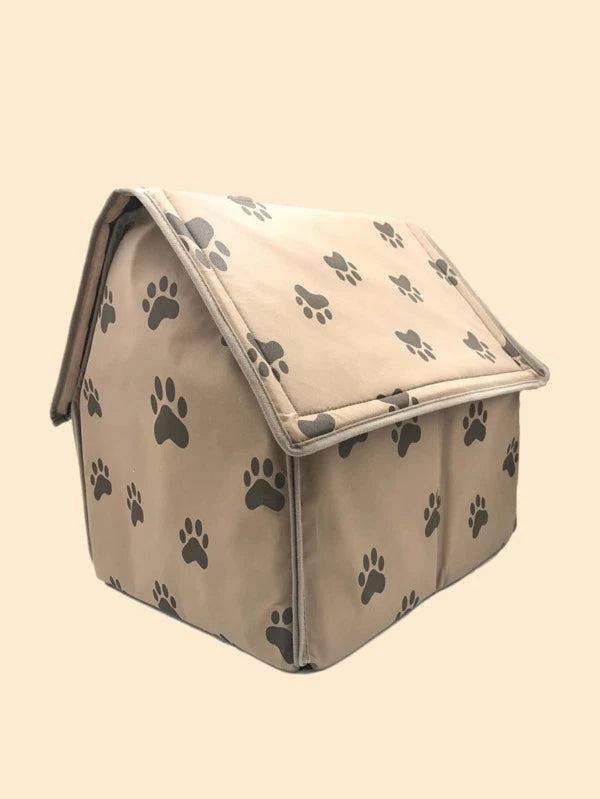 Paw Pattern House Design Pet Bed,Foldable Small Footprint Pet Bed Weatherproof, Portable Dog House Indoor,Pet Shelter For Dogs (50X41cm))