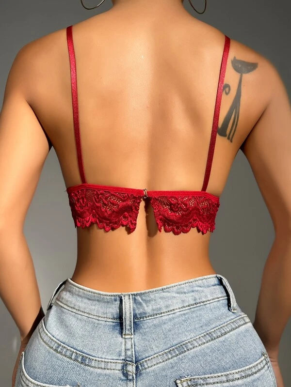 Lace Ring Linked Cut Out Bra