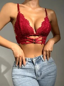 Lace Ring Linked Cut Out Bra
