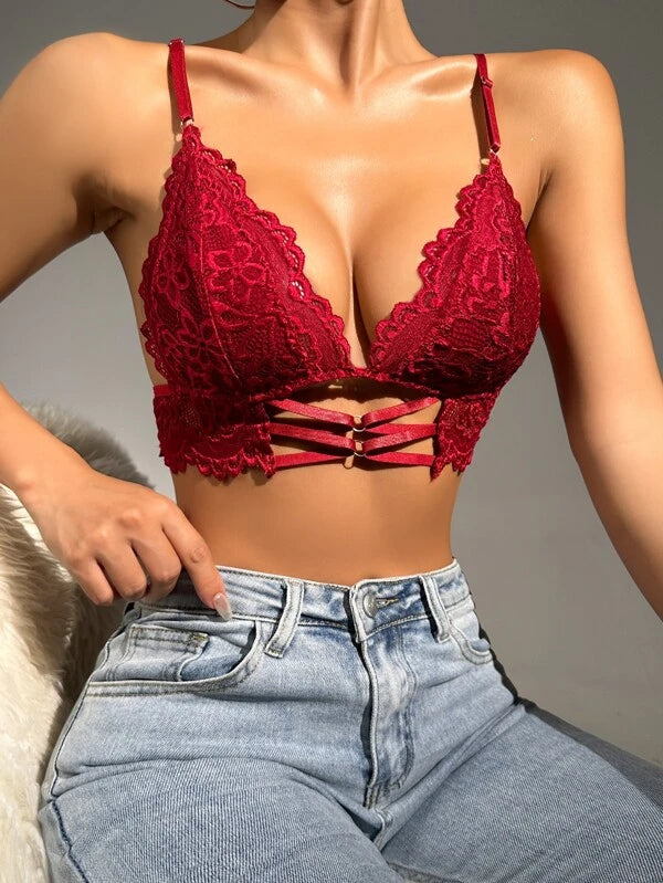 Lace Ring Linked Cut Out Bra