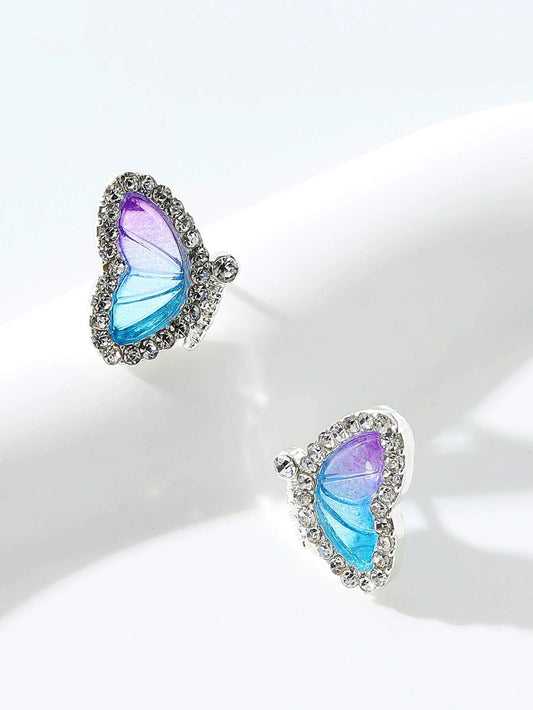 Rhinestone Decor Butterfly Stud Earrings