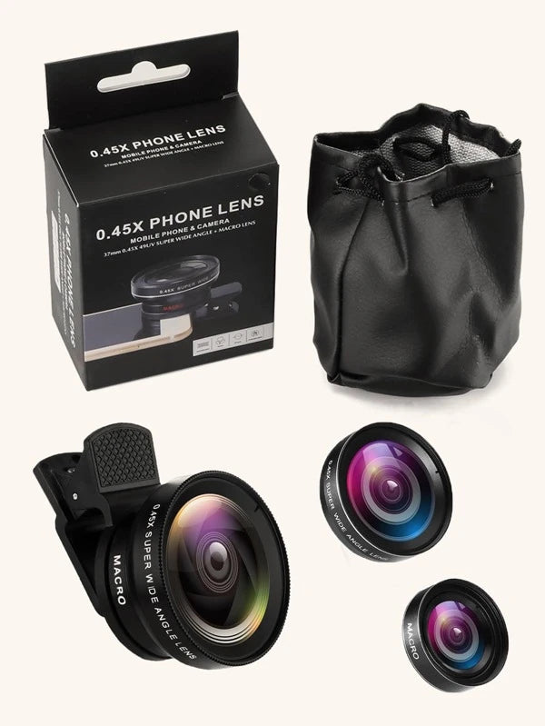 2 In 1 Phone Wide Angle Macro Clip Lens With Storage Bag