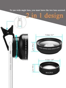 2 In 1 Phone Wide Angle Macro Clip Lens With Storage Bag