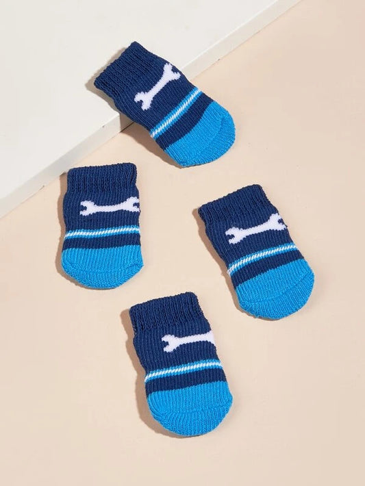 4pcs Bone Pattern Pet Socks (S-M)