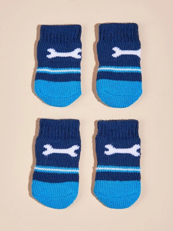 4pcs Bone Pattern Pet Socks (S-M)