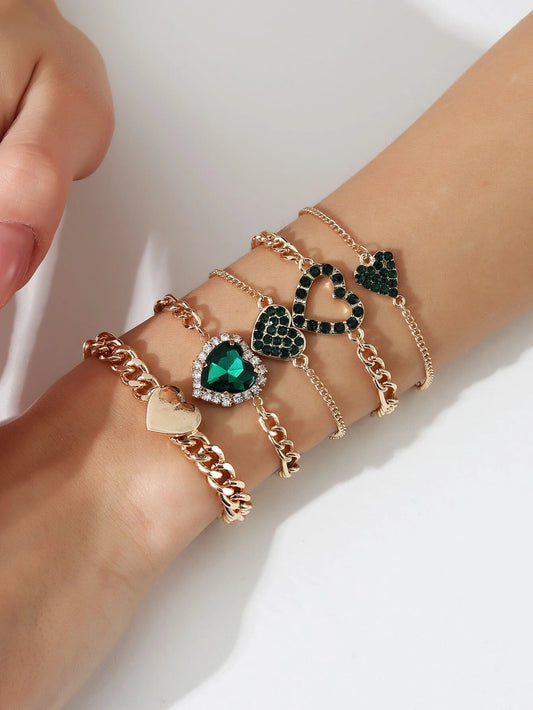 5pcs Rhinestone Heart Decor Bracelet