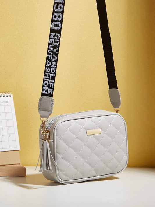 Metal Detail Quilted Tassel Decor Square Bag