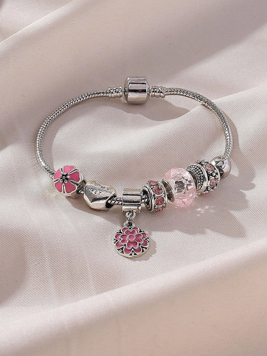 Flower & Rhinestone Decor Bracelet