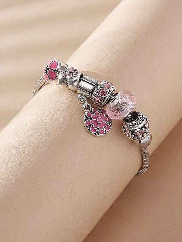 Flower & Rhinestone Decor Bracelet