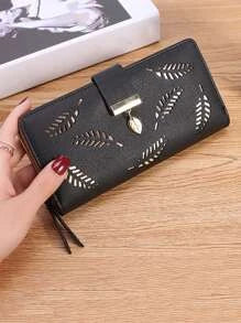 Metal Decor Leaf Graphic Long Wallet