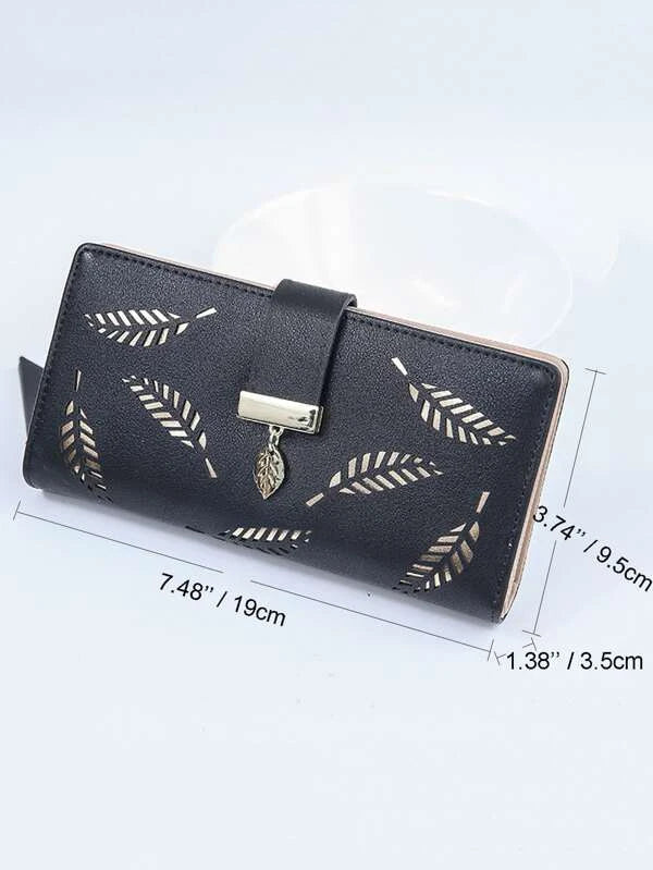 Metal Decor Leaf Graphic Long Wallet