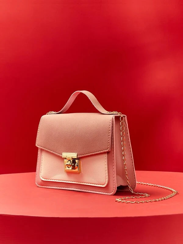 Mini Twist Lock Color Block Flap Lánctáska