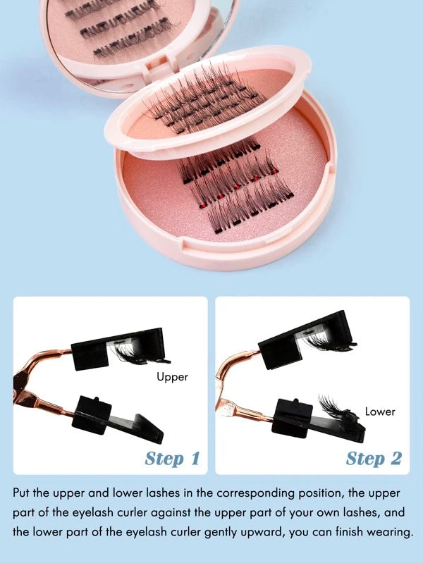 2pairs Magnetic Natural False Eyelashes With Tool