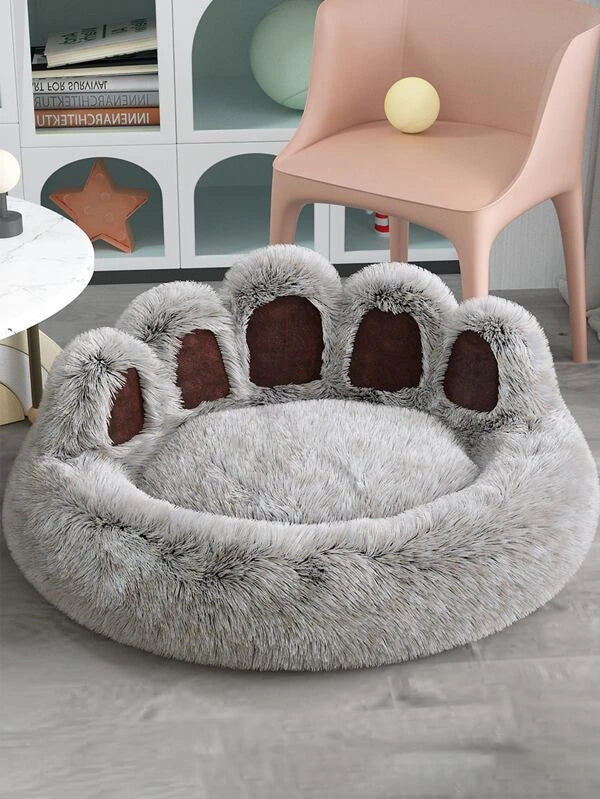 1pc Plush Paw Design Pet Bed (XS-XL) For Cats or Dogs GREY/ PINK/ BROWN