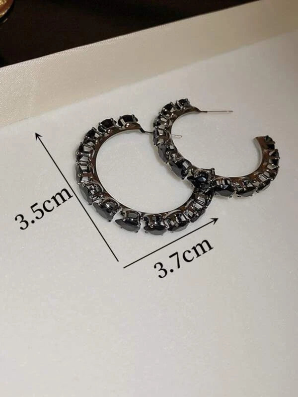 Cubic Zirconia Decor Hoop Earrings bh76