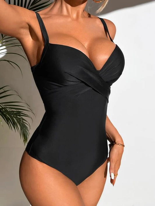 Solid Push Up One Piece Swimsuit S-XL