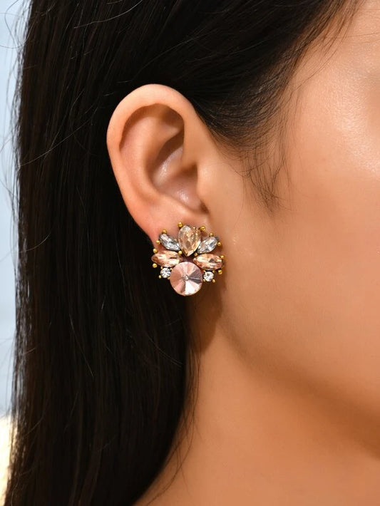 Rhinestone Decor Stud Earrings xd4 in BLUE / PINK Color