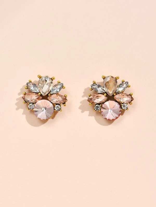 Rhinestone Decor Stud Earrings xd4 in BLUE / PINK Color