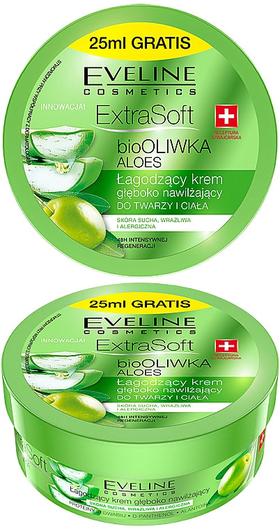 Testkrém - Eveline Cosmetics Extra Soft Oliwka Aloes Cream 200 ml